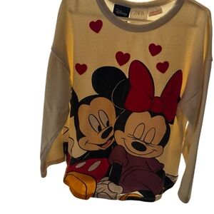 Disney Cream Sweatshirt with Mickey & Minnie Red Bow and Hearts